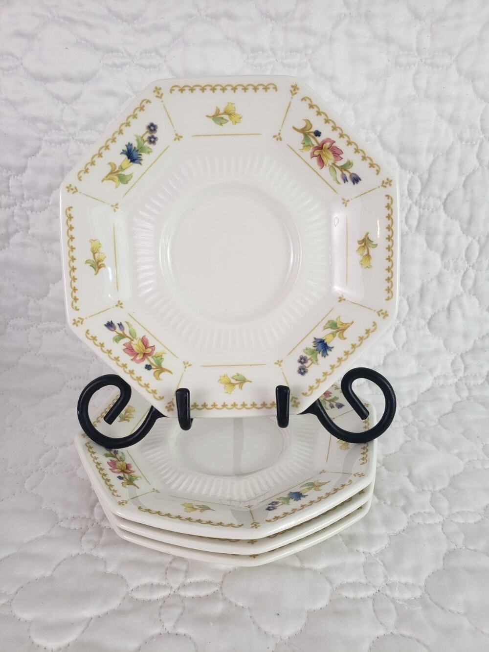 Nikko Classic Collection Magenta Floral Octagon Saucer Japan Lot of 4